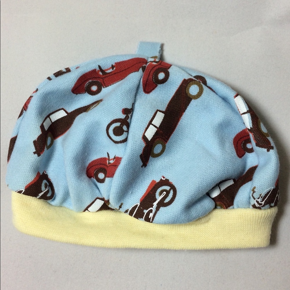 Newborn Baby Beanie Cap - Blue with Cars
